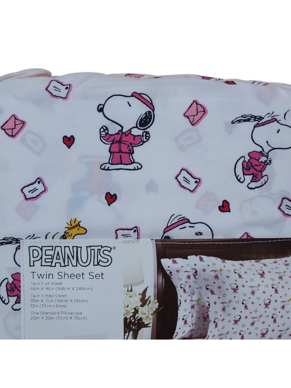 Peanuts Snoopy Twin Sheet Set By Berkshire Valentines Letters Hearts - Picture 6 of 7